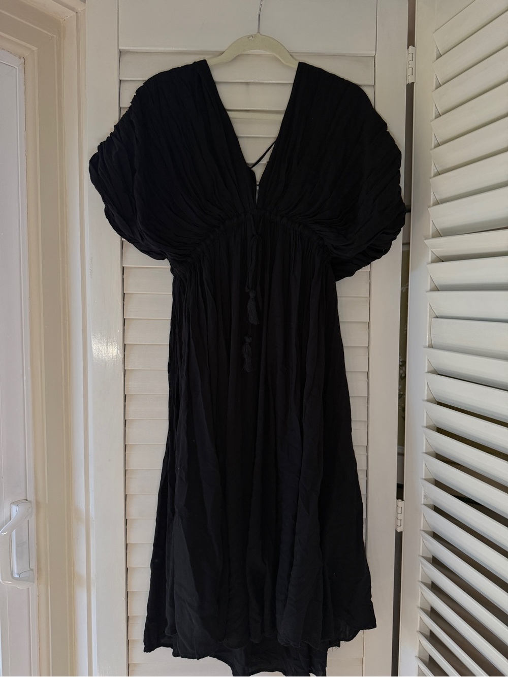 Wishlist Black V-Neck Midi Dress with Puff Sleeves